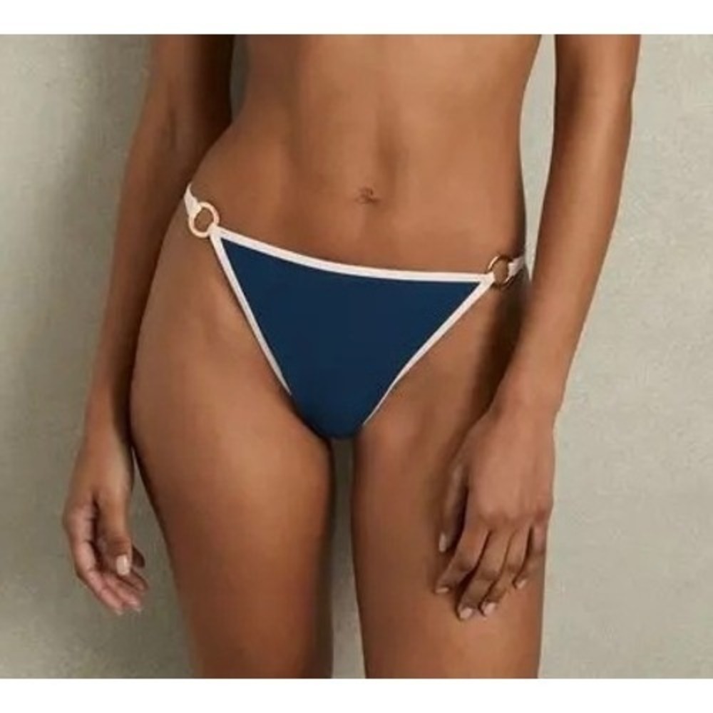 New Reiss Bianca Contrast Trim Bikini Bottom in‎ Blue/White 10